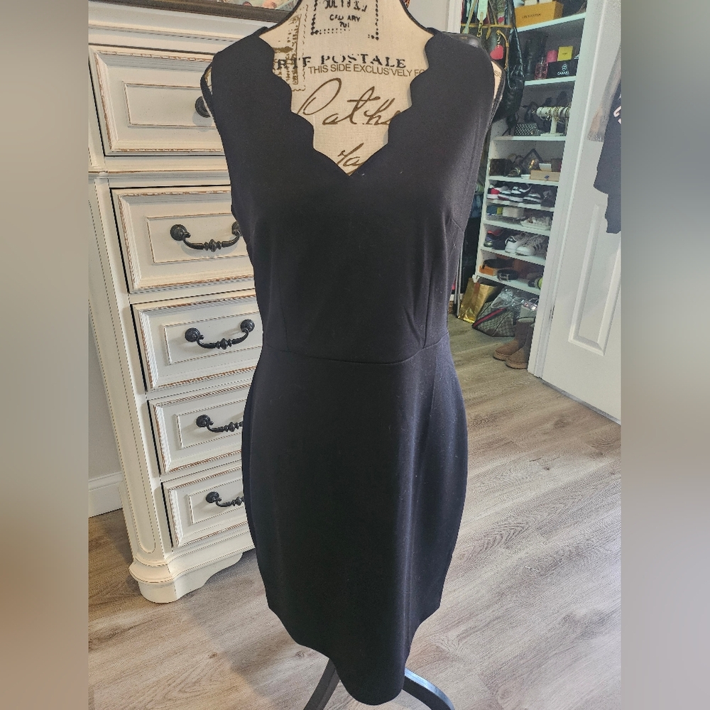LOFT Black Scallop V-Neck Mini Dress